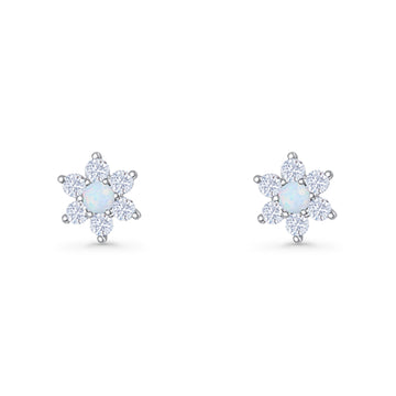 Round 8.7mm Lab Created White Opal Floral Stud Earring 925 Sterling Silver Wholesale